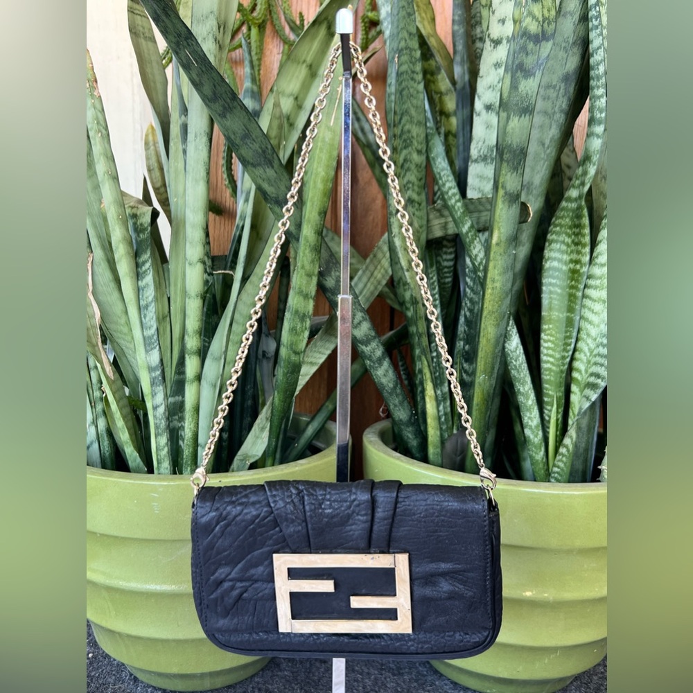 Fendi Black Leather Shoulder Bag with Gold Hardware